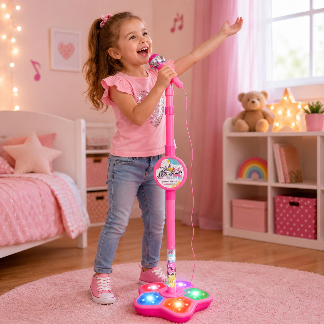 Microfon Karaoke pentru Copii cu Efecte Luminoase și MP3